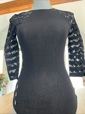 Wolford Black Knit Bodysuit with Cutout Sleeves and side